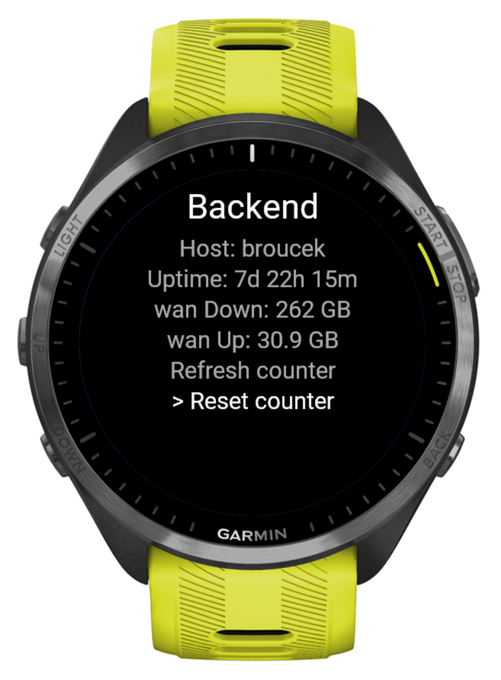 GRemoteX operations status screen on a Garmin watch