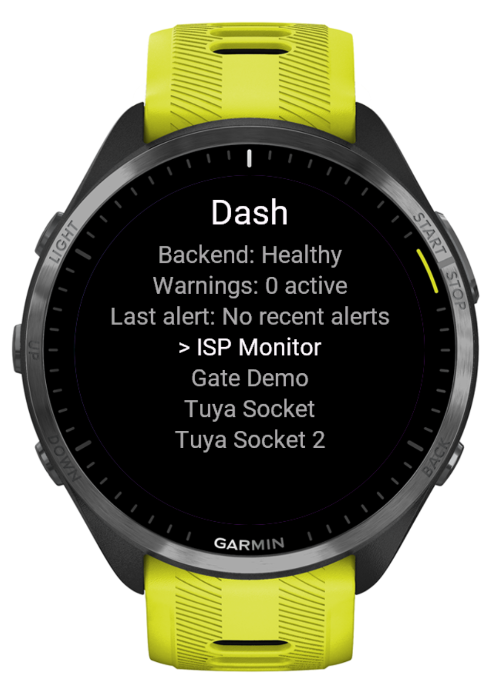 GRemoteX dashboard on a Garmin watch